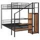 preview thumbnail 15 of 16, Twin over Full Metal Bunk Bed with Wire Shelving & Lateral Storage Ladder and Wardrobe, White