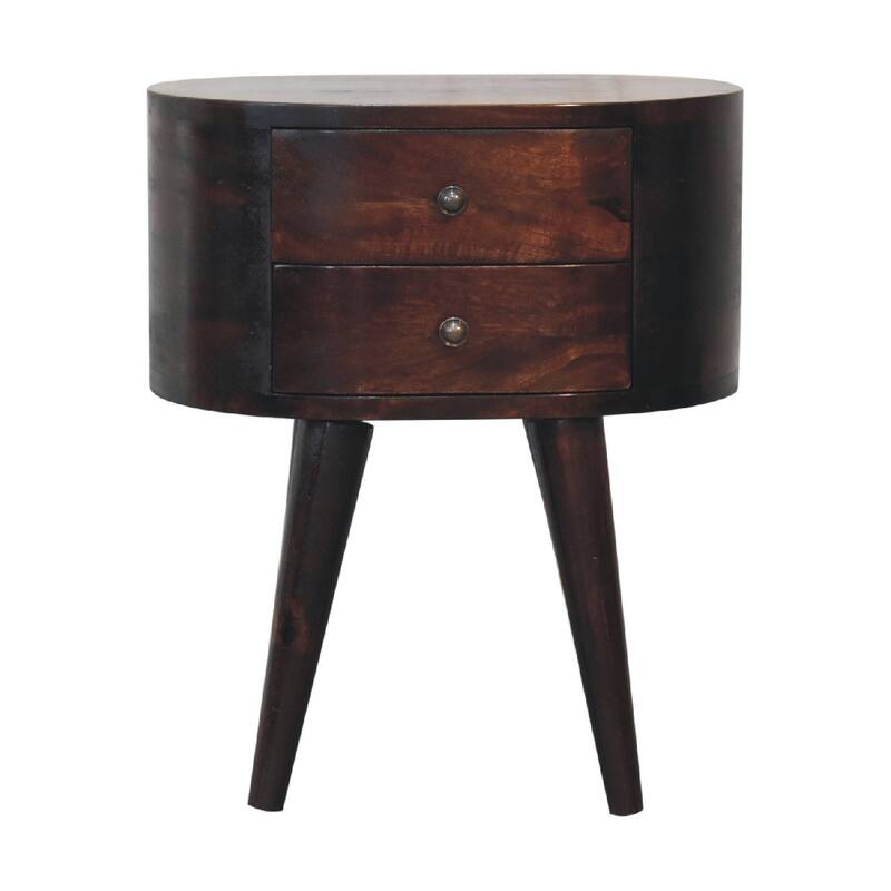 HomeRoots 21" Walnut Solid Wood Oval Two Drawer Nightstand