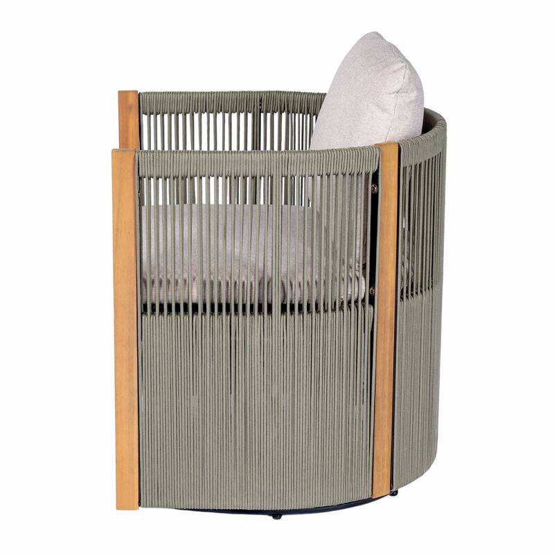 Christopher Knight Home - Roslyn 5-Piece Outdoor Acacia Wood Swivel Dining Set with Rope Woven Wicker Chairs & Round Slat Table