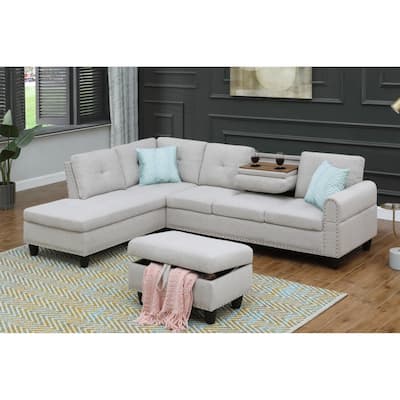 Alger 98" Wide Left Hand Facing Sofa & Chaise with Ottoman