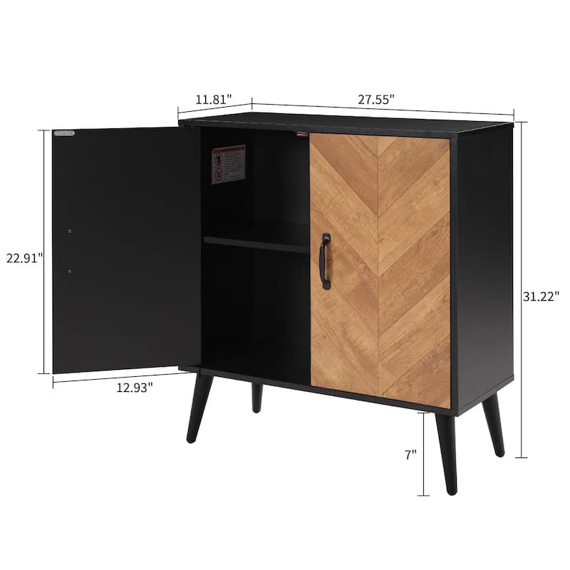 Homy Casa Herringbone Accent Cabinet, Adjustable Shelf, Living Sideboard