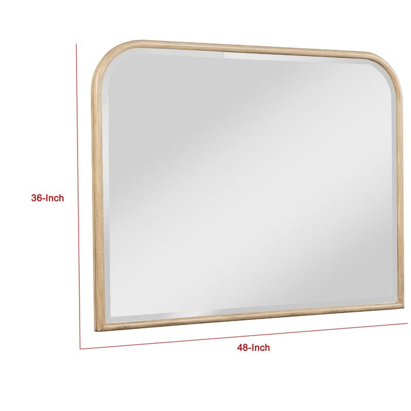 Lno Dresser Mirror, Beige Oak Wood Frame, Rectangular 36 Inch - Beige Brown Oak