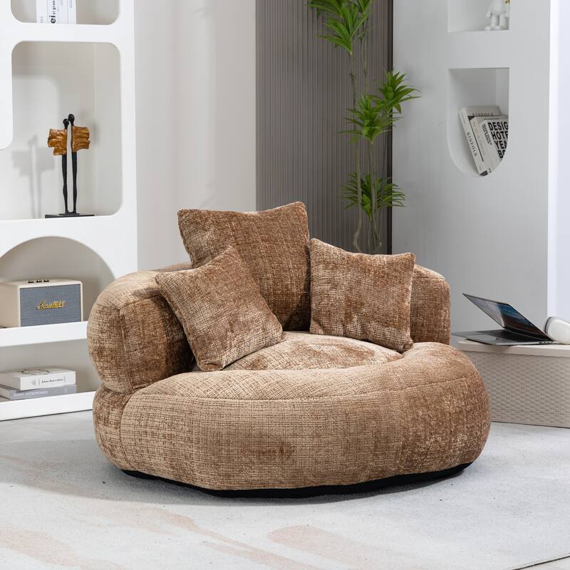 Chenille Lazy Sofa with Pillows - Coffee