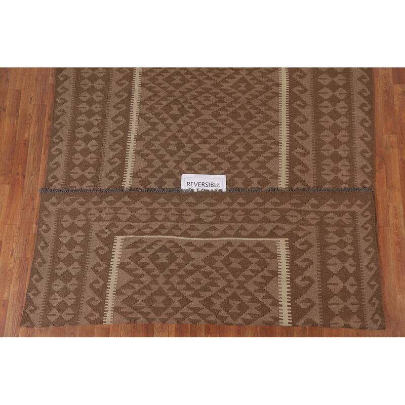 Hand Woven Oriental 100% Wool Carpet Southwestern Geometric Brown Kilim Area Rug - 9' 10'' X 6' 7''