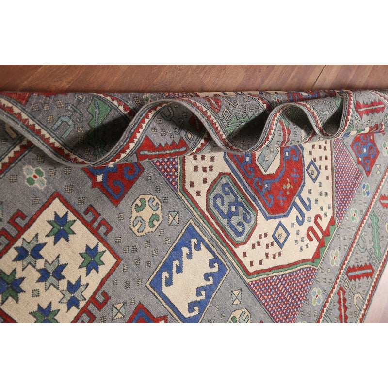 Geometric Kazak Area Rug Handmade Wool Carpet - 5'11" x 8'10"