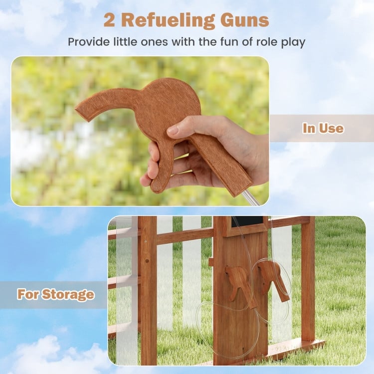 Kids Gas Station Playhouse with Gas Refueling Guns for Aged 3+-Brown - 45" × 35" × 45"