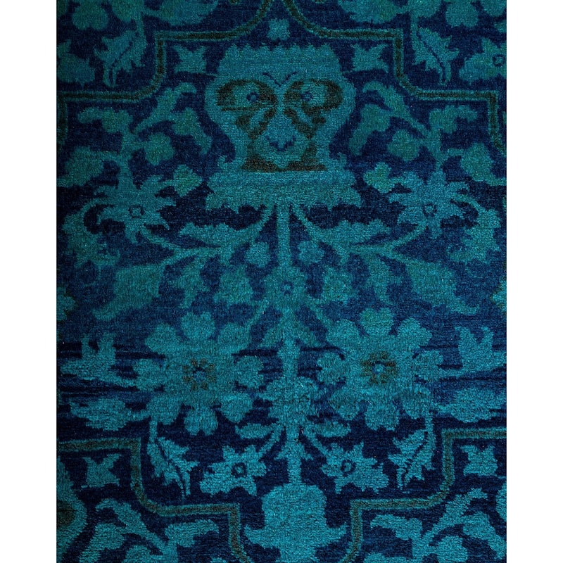 Overton Hand Knotted Wool Vintage Inspired Modern Contemporary Overdyed Blue Area Rug - 9' 2" x 11' 10"