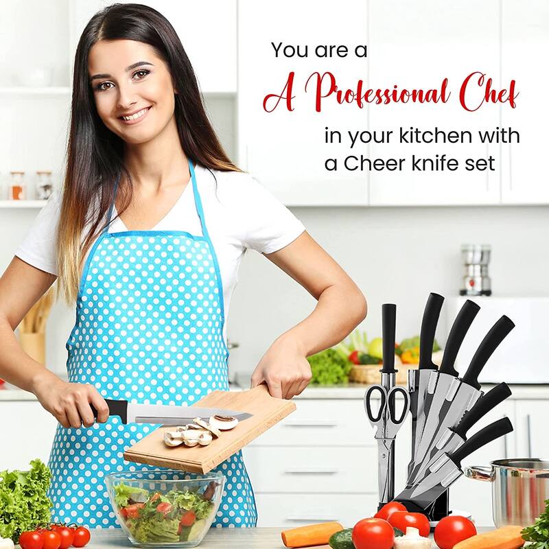 Cheer Collection Chef Knife Set (7 Piece) with Rotating Stand
