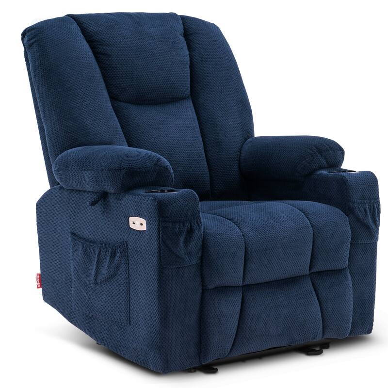 MCombo Electric Power Recliner Chair with Massage & Heat, Plush Fabric 8015