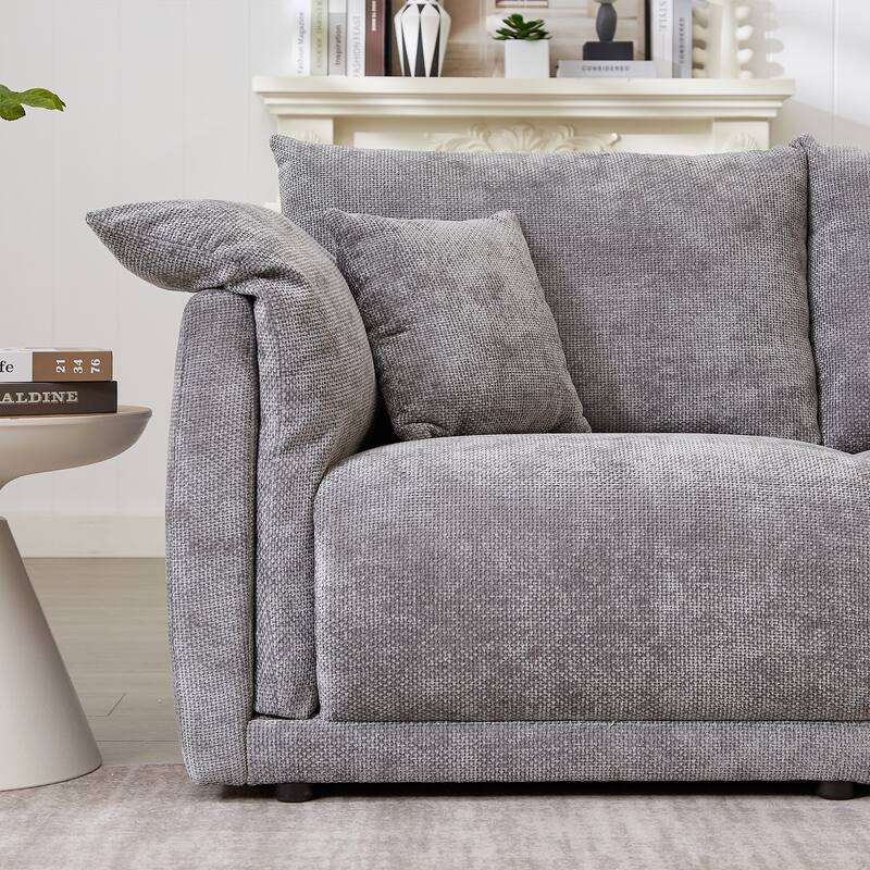 3-Seater Sofa With Unique Design And Soft Arm Pillows Contemporary Style Linen Sofa With 3 Comfortable Cushions With 2 Pillows