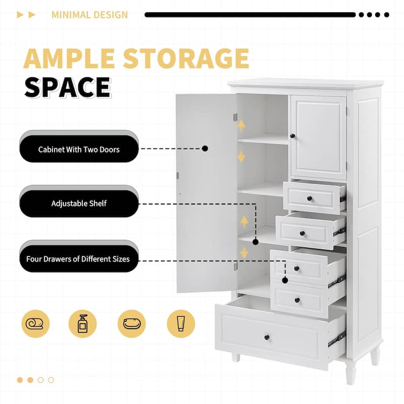 61.8" Tall and Wide Storage Cabinet with Doors, 4 Drawers and Adjustable Shelves - 30.6 in.W x 15.2 in.D x 61.8 in.H