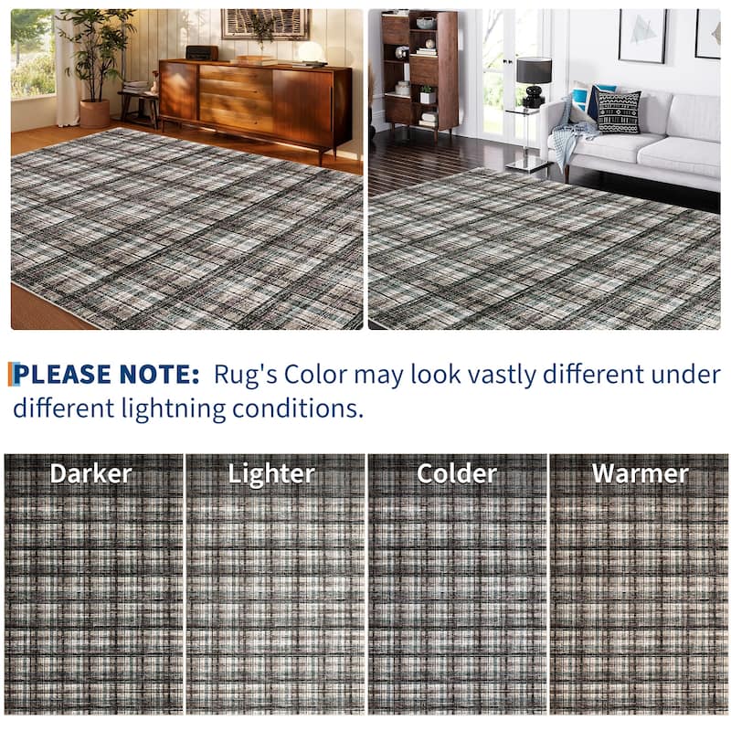 Garvee Timeless Check Washable Area Rug