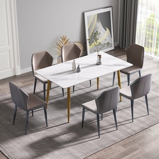71"Modern White Dining Table for 6, Sintered Stone Tabletop Kitchen ...