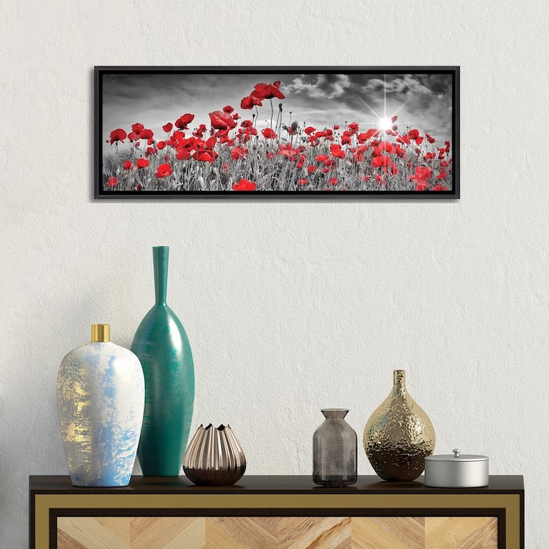 iCanvas "Idyllic Field Of Poppies With Sun Panorama" by Melanie Viola Framed