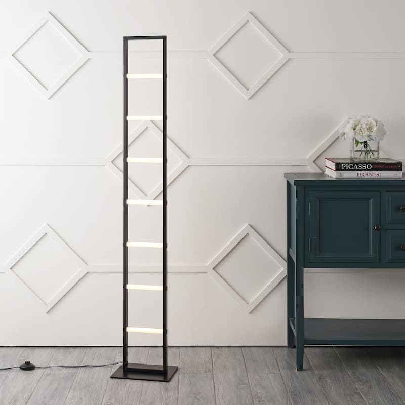Vivian 59.3" Minimalist Modern Iron Ladder Dimmable Integrated LED Floor Lamp, Black, by JONATHAN Y