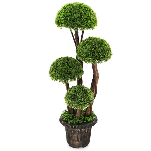 3 Feet Decorative Artificial Cedar Topiary Tree with Rattan Trunk 35