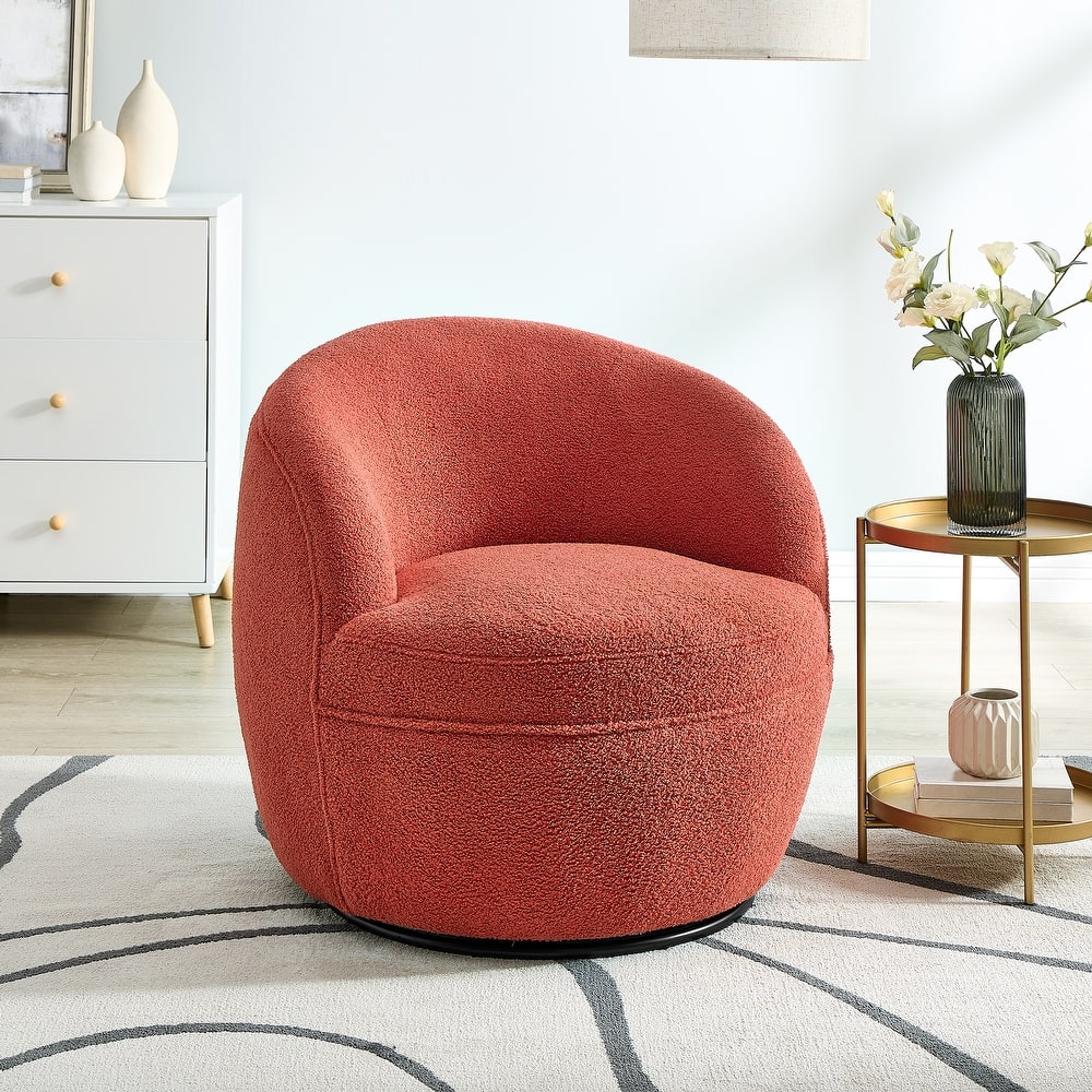 Roundhill Furniture Galleria 360 Swivel Teddy Sherpa Fabric Barrel Chair