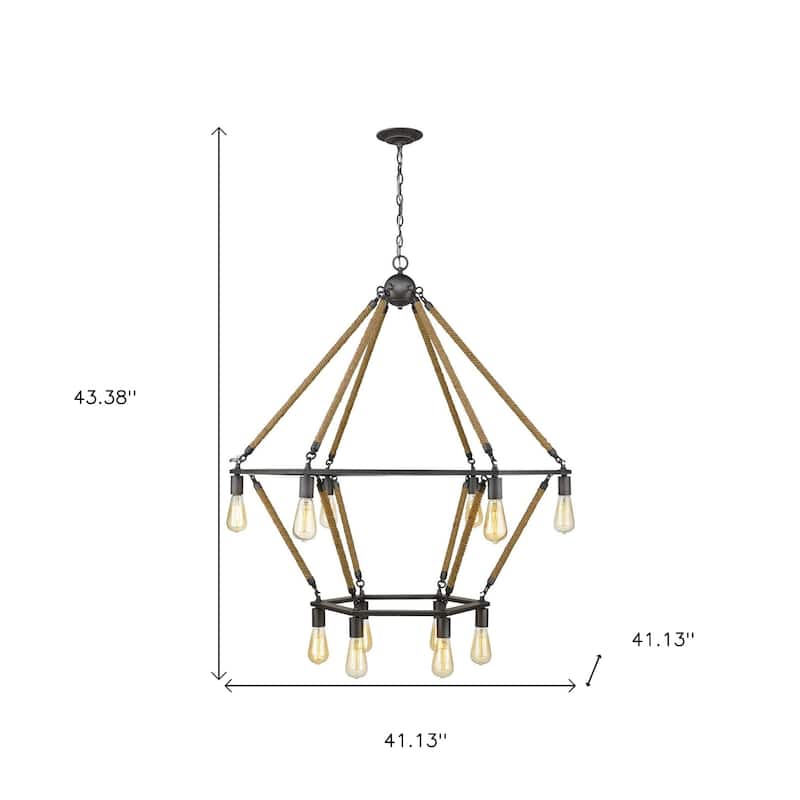 HomeRoots Brown and Black Twelve Light Metal Dimmable Chandelier - 41.13' X '43.38' X '41.13