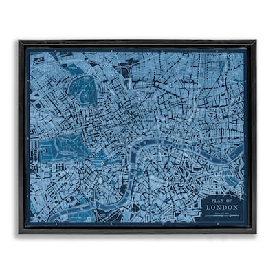 Stupell Blue Detailed London Map Framed Floater Canvas Wall Art Design By Phillipa Katz