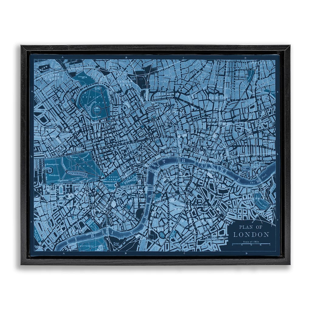 Stupell Blue Detailed London Map Framed Floater Canvas Wall Art Design By Phillipa Katz
