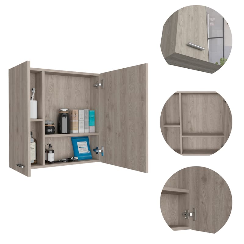 4-Shelf Bathroom Medicine Cabinet with Mirror - Light Gray