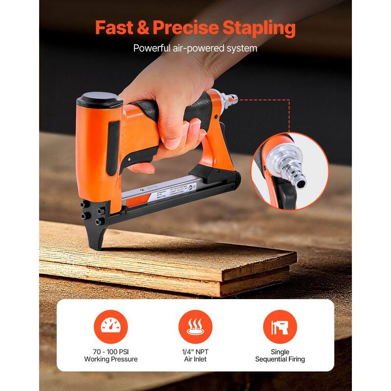 Black-Orange Aluminum 20-Gauge Pneumatic Staple Gun with High-Capacity Magazine - 8.66 x 1.89 x 5.71