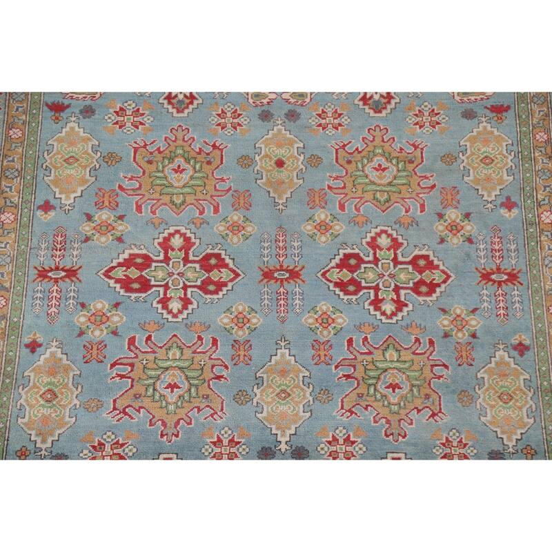 Hand Knotted Oriental 100% Wool Carpet Traditional All-Over Navy Blue & Blues Kazak Area Rug - 9' 8'' X 6' 6''