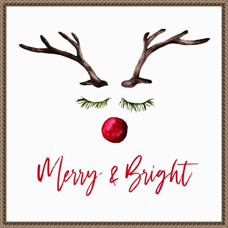 Reindeer Merry and Bright by Amanti Art Portfolio (22 x 22 in.), Framed Canvas Wall Art Print - Sylvie Beaded Dark Gold