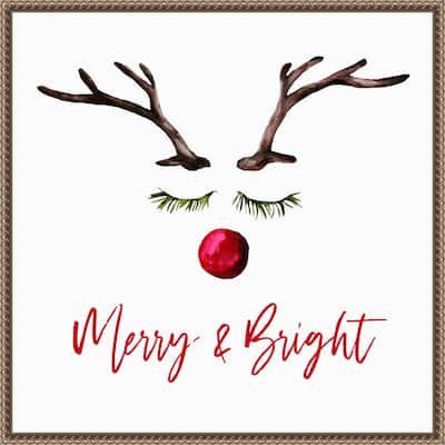 Reindeer Merry and Bright by Amanti Art Portfolio (22 x 22 in.), Framed Canvas Wall Art Print - Sylvie Beaded Dark Gold