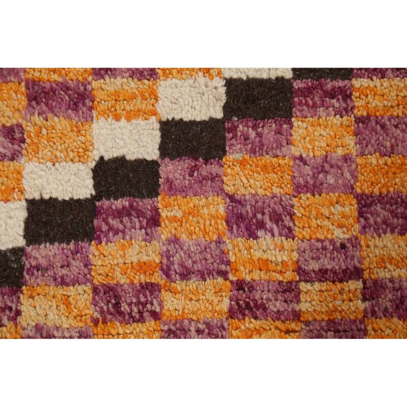 Checkered Modern Moroccan Oriental Runner Rug Hand-knotted Wool Carpet - 2'11" x 12'11"