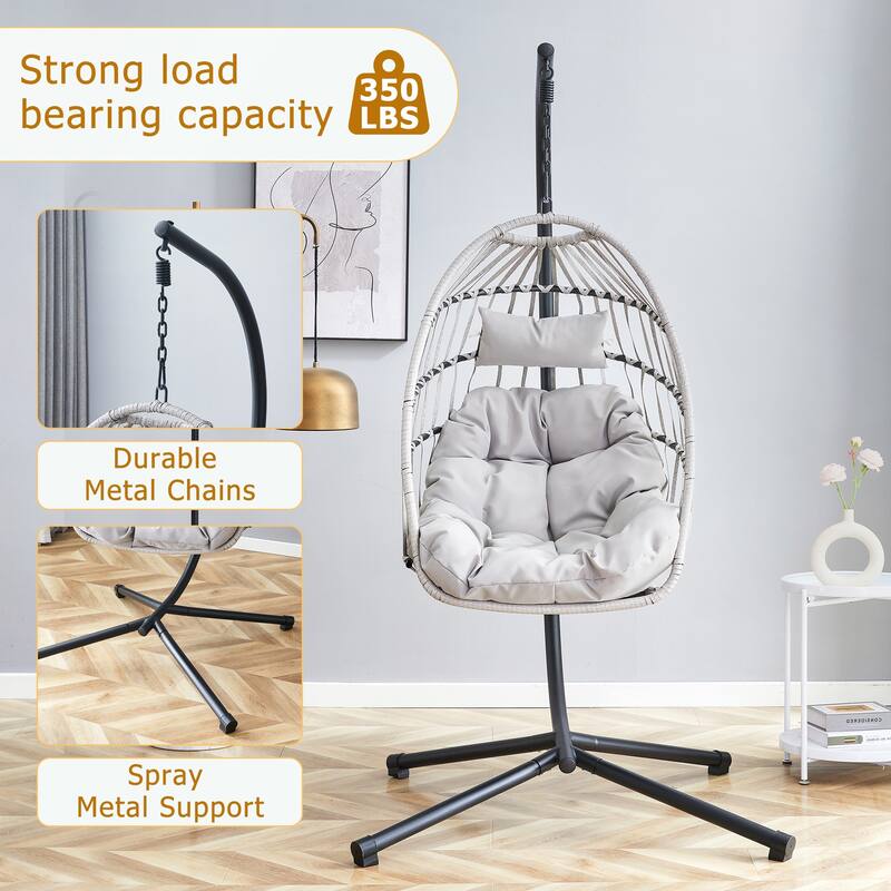 Heavy-Duty Iron Hanging Chair with Wicker Weave for Indoor/Outdoor Comfort