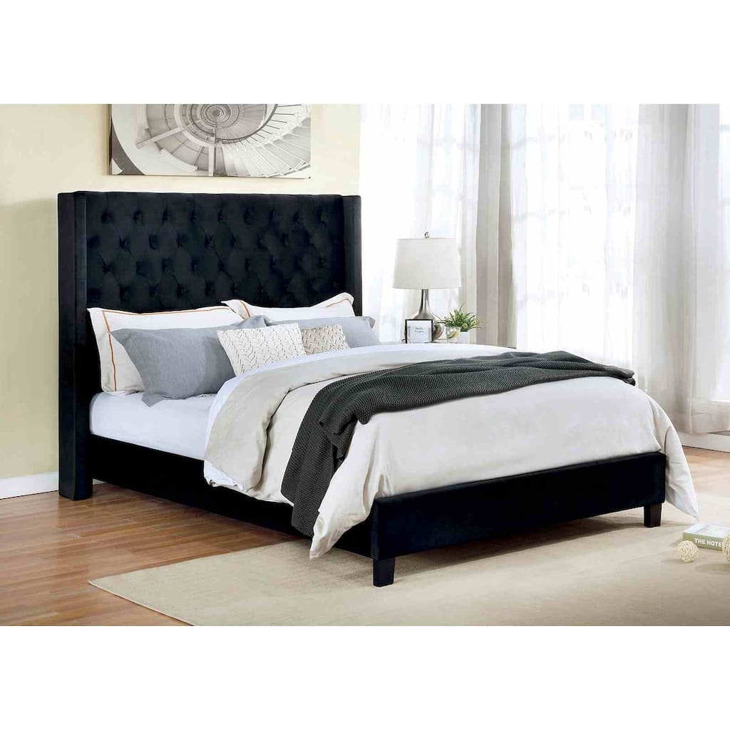 Transitional Black Finish Fully Upholstered Platform 1 PC Bed