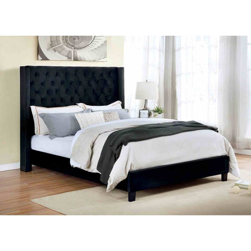 Transitional Black Finish Fully Upholstered Platform 1 PC Bed