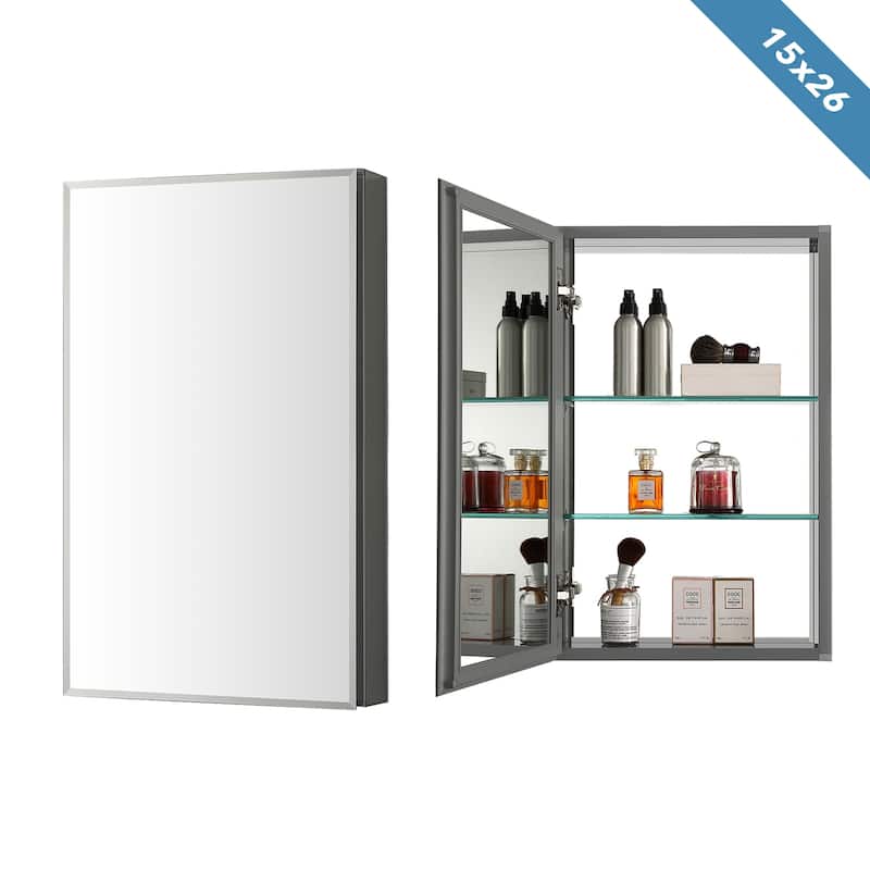 Frameless Aluminum Bathroom Mirror Medicine Cabinet - 15x26