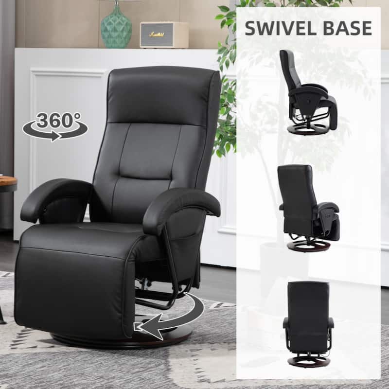 PU Recliner with Footrest, Lounge Chair with 135° Adjustable Backrest, Swivel Wood Base, Padded Seat & Armrests
