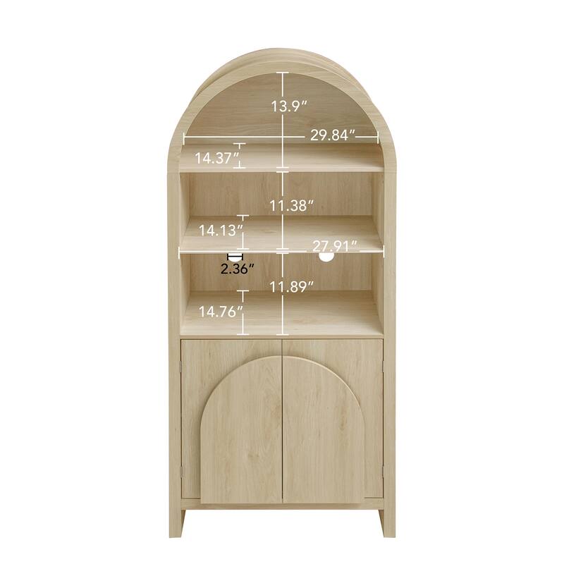Arched Kitchen Cabinet with Fan-Shaped Handles, Wood Storage Cabinets, Accent Cabinet with Adjustable Shelves