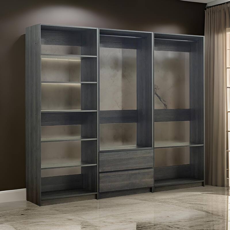Dee Modular Closet System, 2 Clothing Racks, 6 Shelves, Dark Gray Wood