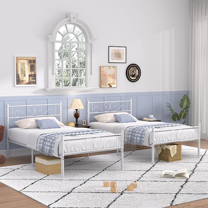 Modern Platform Bed Frame with Premium Graceful Scroll Headboard Twin/Full/Queen