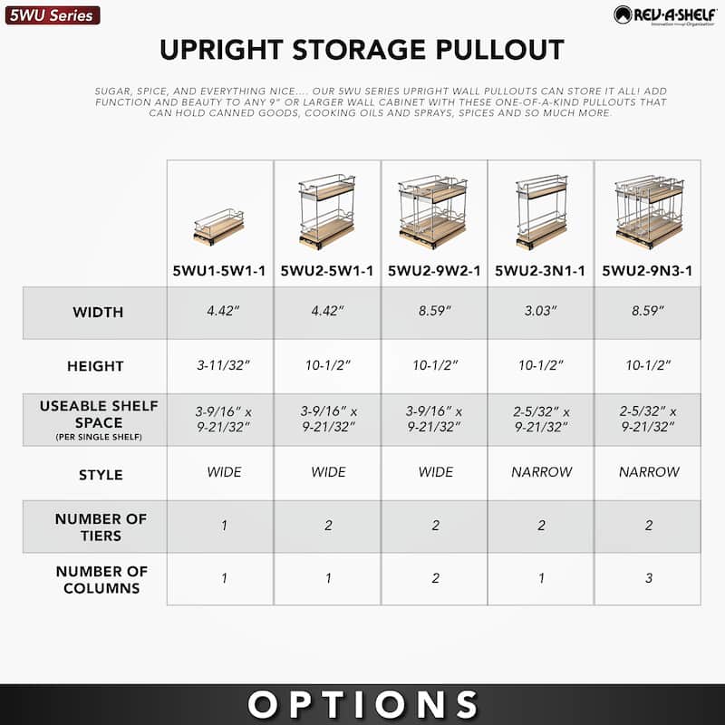 Rev-A-Shelf 5WU2-9W2-1 Wood Classics 8-3/5"W Two Tier Double Wide Wire