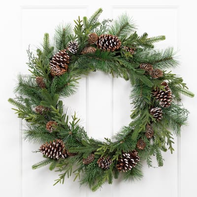 Mixed Birch and Cedar Iced Pinecone Artificial Christmas Wreath - 28" - Unlit