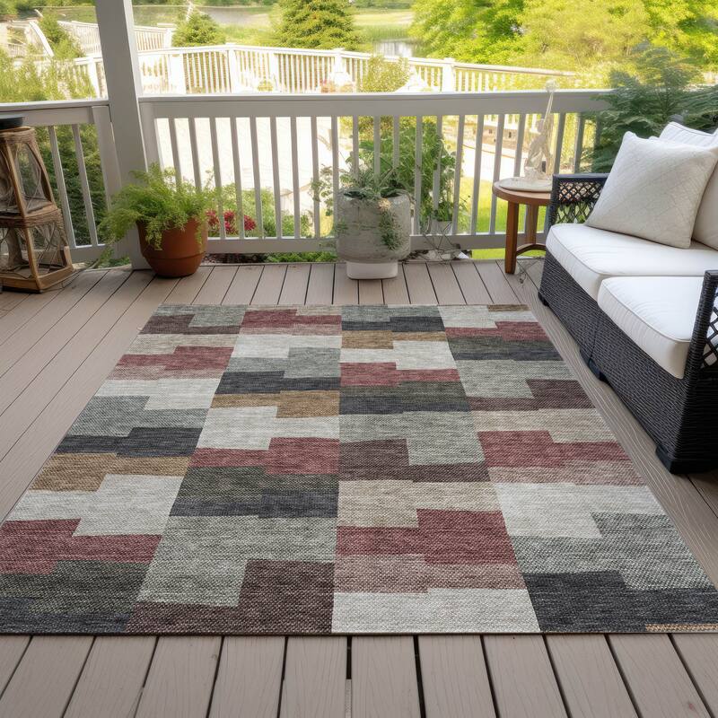 Machine Washable Indoor/ Outdoor Chantille Contemporary Blocks Rug