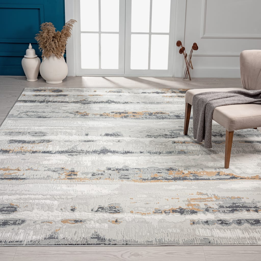 N Natori Bliss Sahara Neutrals Gold/Silver Modern Area Rug