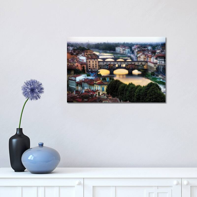 iCanvas "High Angle View Of The Bridges Over The Arno River, Florence, Tuscany, Italy" by George Oze Canvas Print - 12x18x1.5