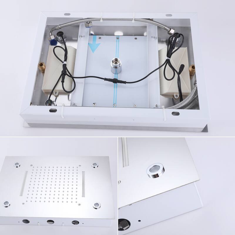 Ceiling LED 4-Way 3-Jet Complete Rain and Waterfall Shower System With Rough-in Valve