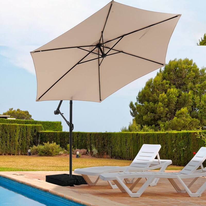 Autlaycil 10ft Offset Hanging Market Patio Umbrella with Base