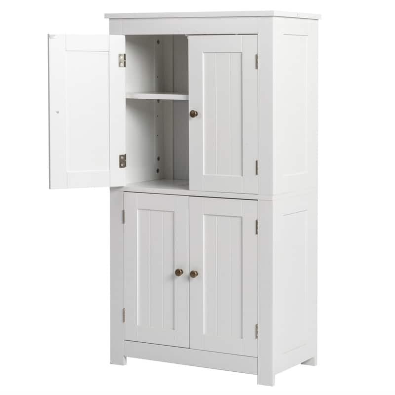 White Bathroom Storage Cabinet with 4 Doors