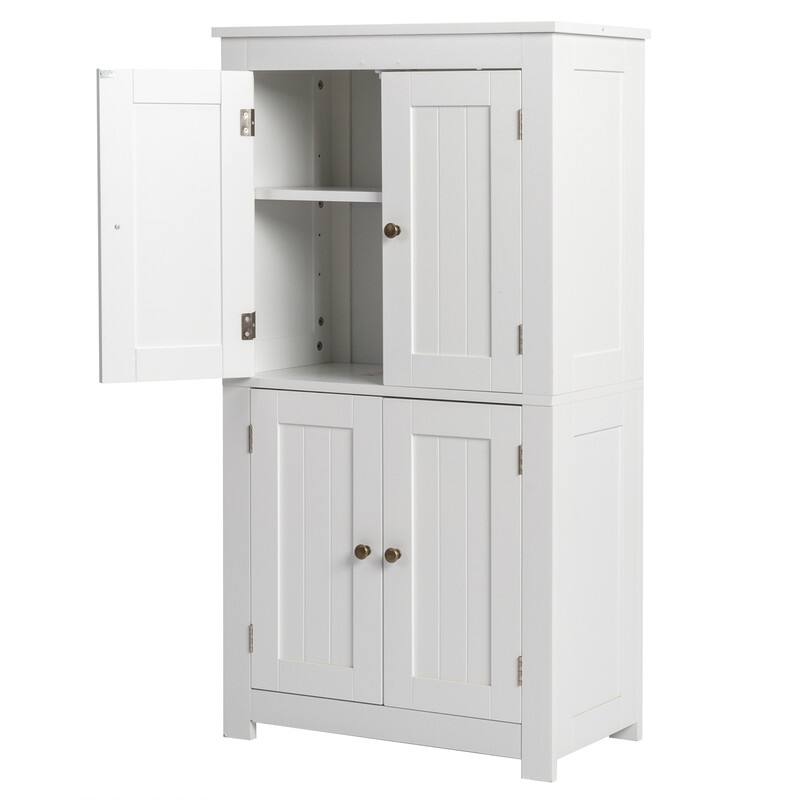 White Bathroom Storage Cabinet with 4 Doors