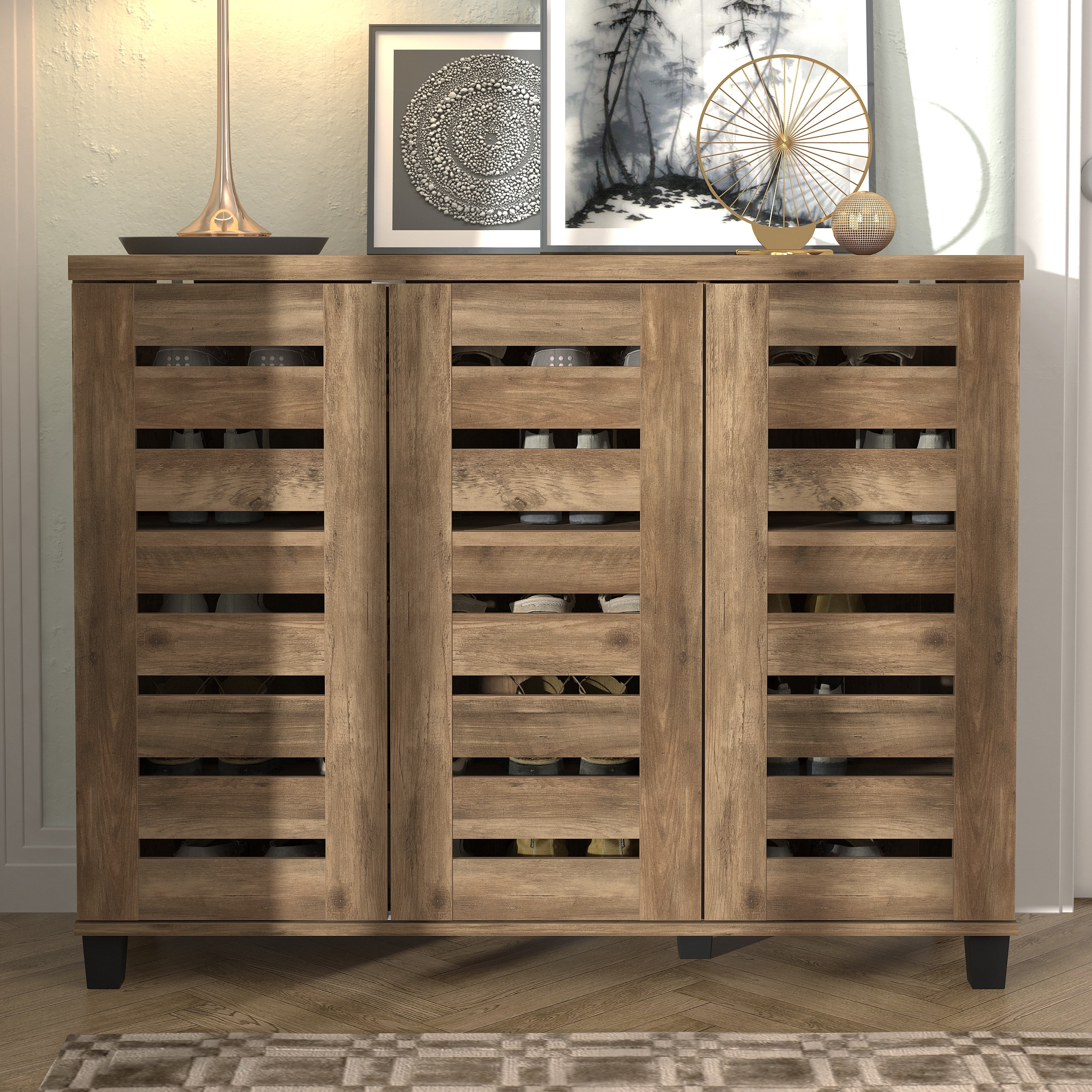 Lismore 35.4 in. H X 45.3 in. W Knotty Oak 20 Pairs 3 Doors Shoe
