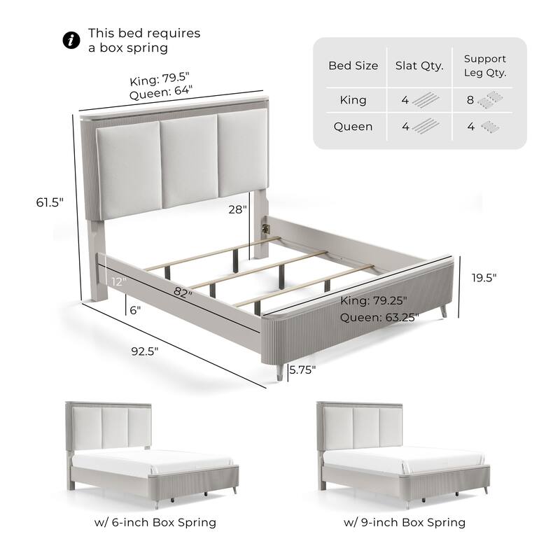 Furniture of America Seraphine Modern Light Gray Fluted Solid Wood Bed