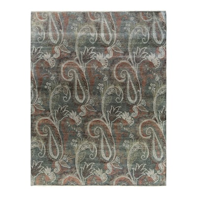 Ikat One-of-a-Kind Hand-Knotted Area Rug - Gray, 7' 10" x 10' 0" - 7' 10" x 10' 0"